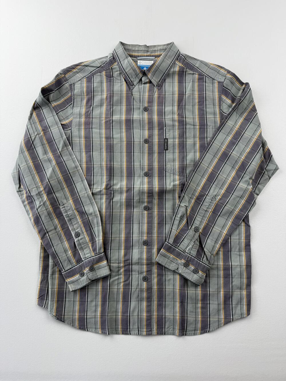 Columbia Shirt Mens Medium Gray Stripe Long Sleeve Button Up Casual Outdoor